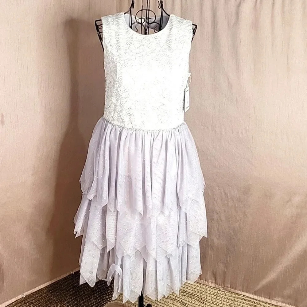 BELLA BY MARMELLATA White and‎ Gray Tulle Sleeveless Dress Costume Size 16 Youth